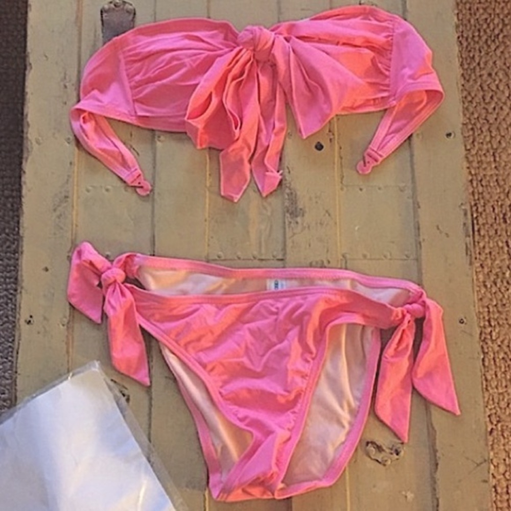 NEW ASOS SWIM BIKINI SET BARBIE PINK BOHO BANDEAU BIKINI SET 6 S